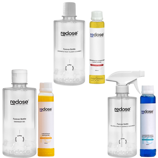 Redose Floor Cleaner | Dishwash Gel | Glass & Multi-Surface Cleaner | Mini Kit 1x Combo