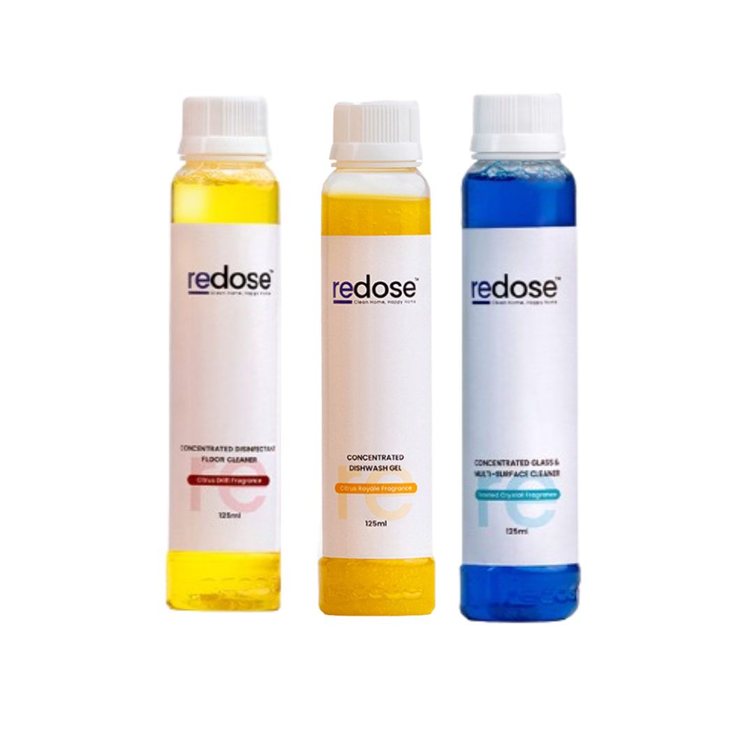 Redose Floor Cleaner | Dishwash Gel | Glass & Multi-Surface Cleaner | Refill Combo