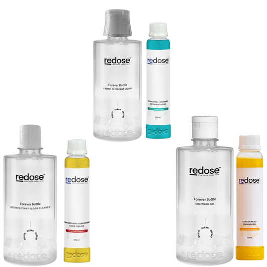 Redose Fabric Detergent | Floor Cleaner | Dishwash Gel | Mini Kit 1x Combo