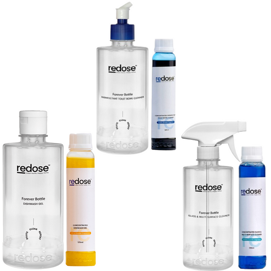 Redose Toilet Cleaner | Dishwash Gel | Glass &Multi-Surface Cleaner | Mini Kit 1x Combo