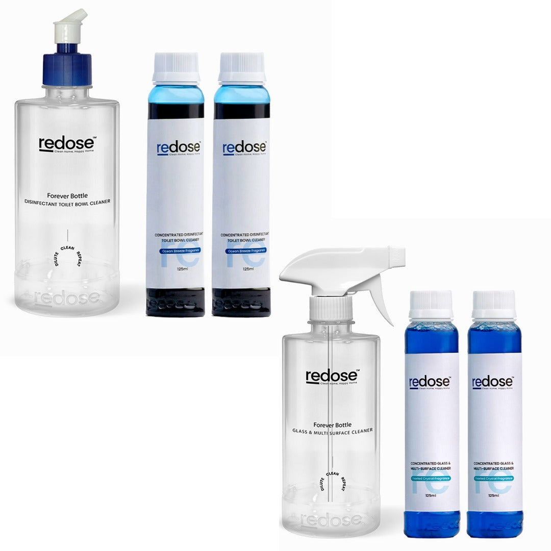 Redose Toilet Cleaner  Glass & Multi-Surface Cleaner  Mini Kit 2x Combo