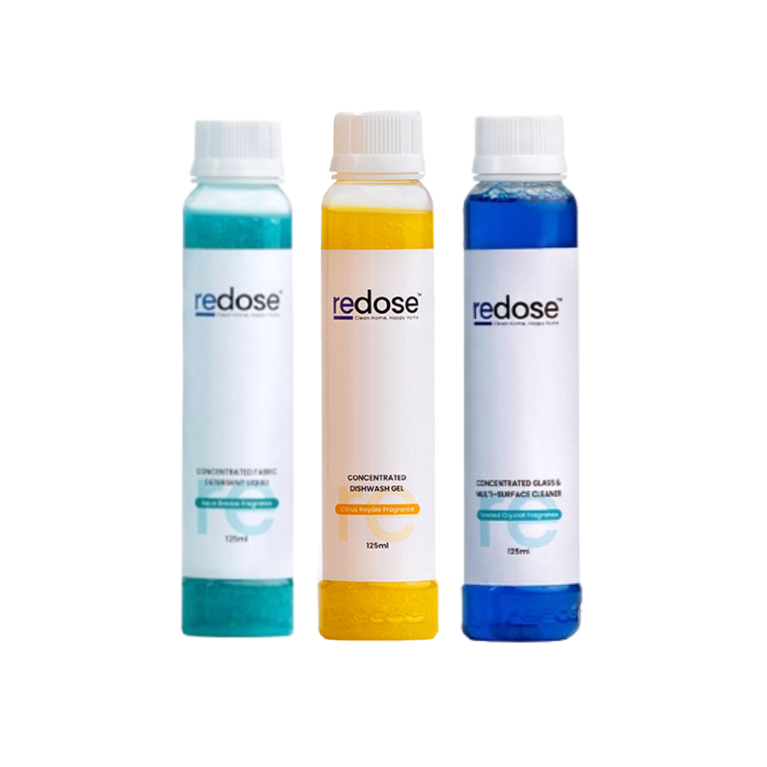 Redose Fabric Detergent | Dishwash Gel | Glass & Multi-Surface Cleaner | Refill Combo